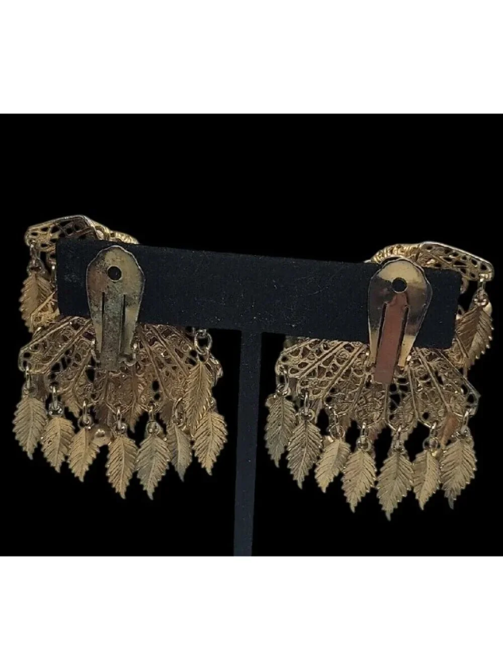 VTG Miriam Haskell Feather Rhinestones Clip On Earrings 1930s Statement Unsigned - Picture 6 of 15